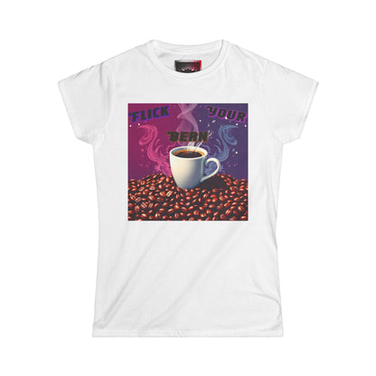"Flick Your Bean" Women's Softstyle Tee - Fun Coffee Graphic T-Shirt