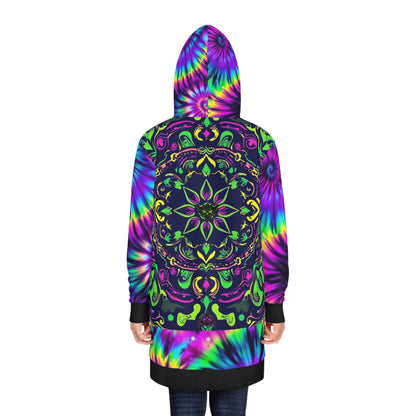 "Ungodly Trippy" Vibrant Women's Hoodie Dress with Colorful Tie-Dye Pattern, Bohemian Style, Cozy Fashion, Gift for Festivals, Casual Wear, Lounge Dress