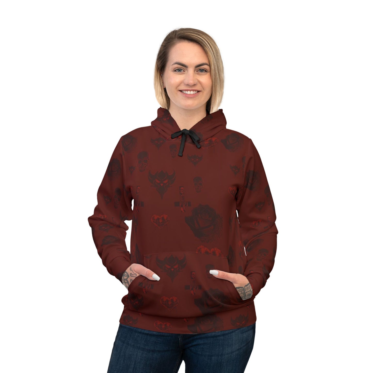 Ungodly Red Skull Pattern Hoodie – All-Over Print Unisex Athletic Pullover