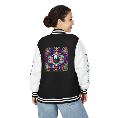Letterman Jacket — Pink Kaleidoscope "Black Sheep of the Family"  Design with 'Ungodly Apparel' Sleeve Text