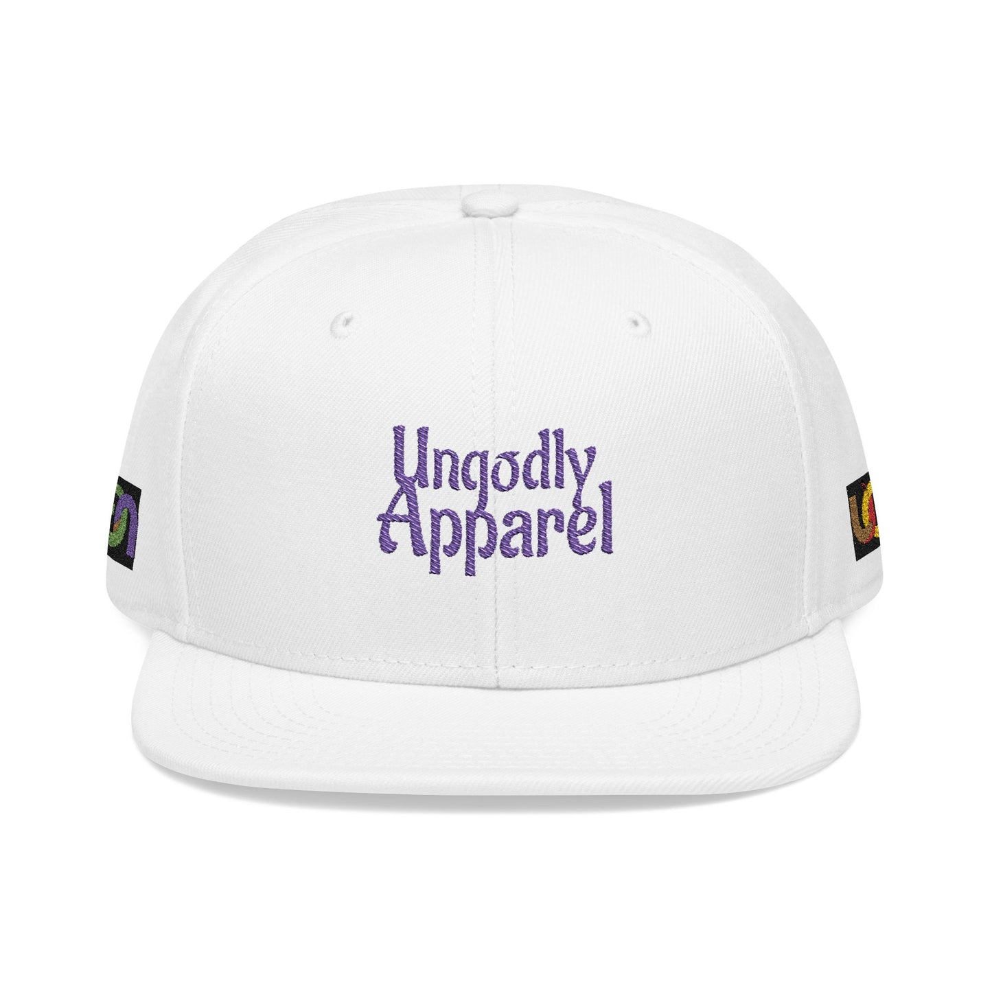Embroidered Snapback Hat — 'Ungodly Apparel' Purple Script