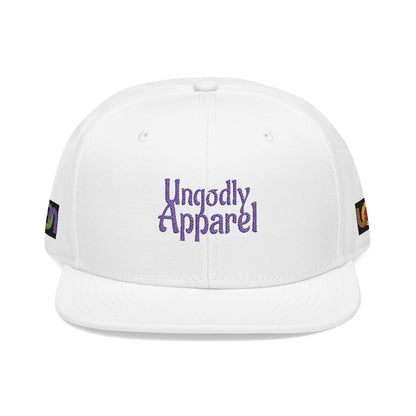 Embroidered Snapback Hat — 'Ungodly Apparel' Purple Script