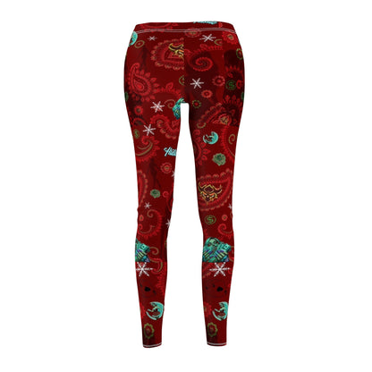 Holiday Paisley Leggings — Festive Red Christmas Patterned Women's Leggings