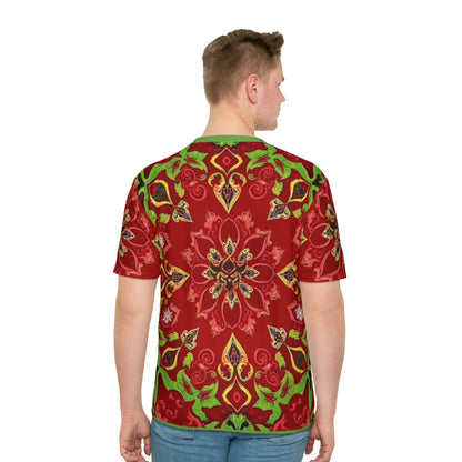 Red Kaleidoscope Christmas T-Shirt — Bold All-Over Printed Men's Tee