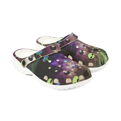 Alien Galaxy Foam Clogs — UFO & Green Alien Print EVA Shoes