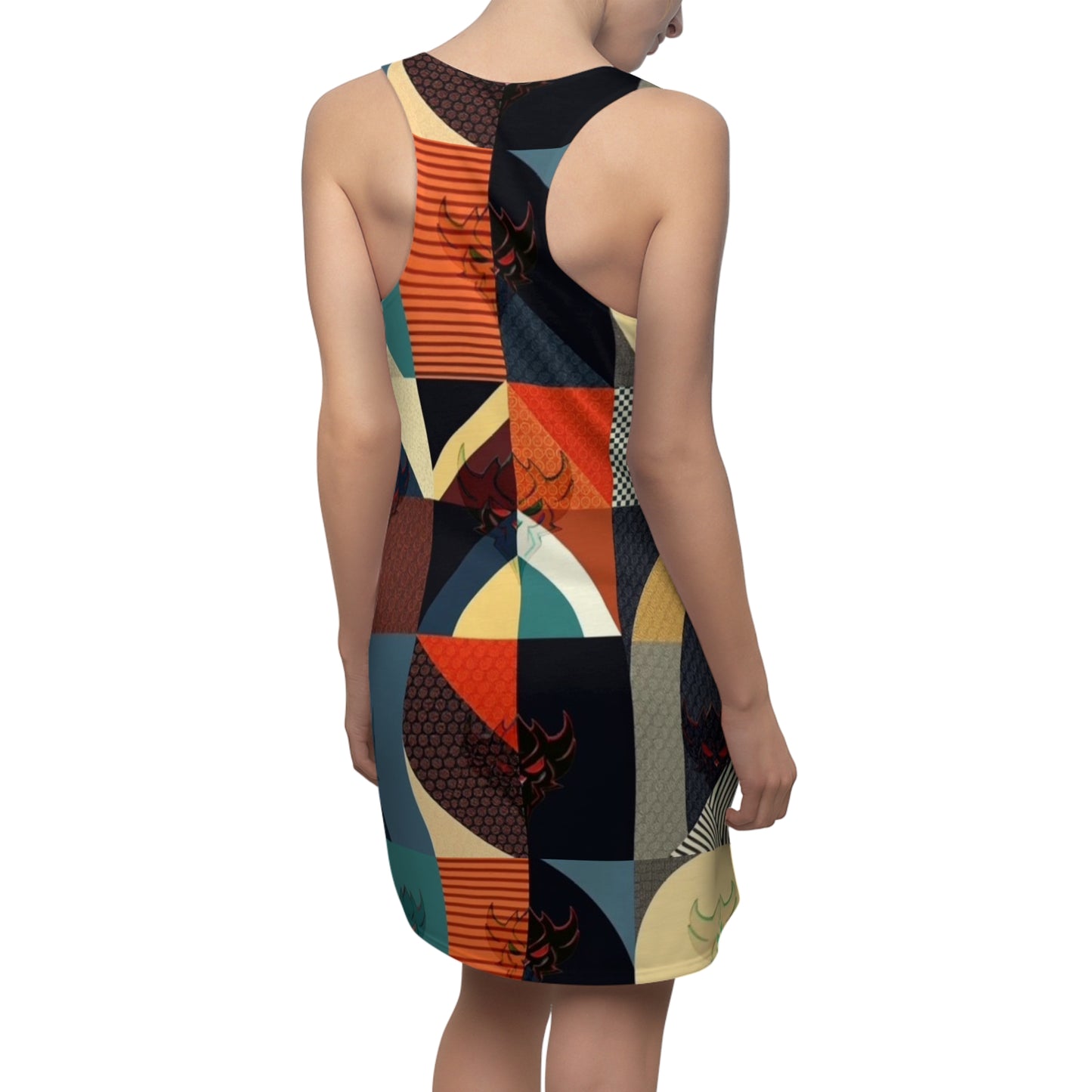 Geometric Retro Patchwork Racerback Dress — Vintage Midcentury Print