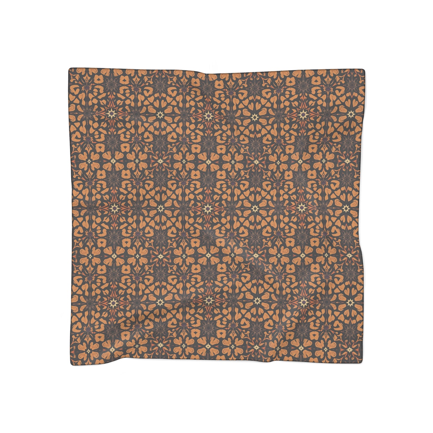 Geometric Tile Pattern Polyester Scarf — Warm Brown Floral Motif