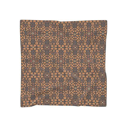 Geometric Tile Pattern Polyester Scarf — Warm Brown Floral Motif