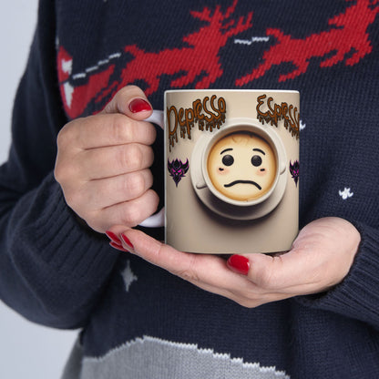 Depresso Expresso Coffee Mug – Funny Sad Face Ceramic Mug (11oz & 15oz)