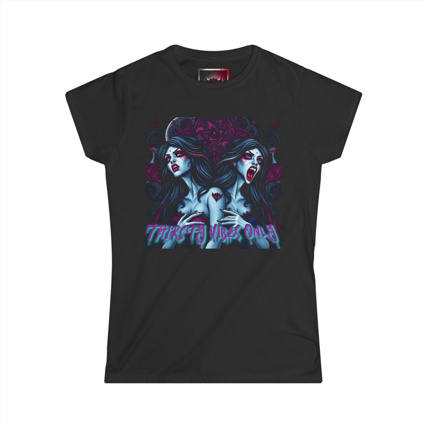 "Thirsty Vibes Only"  Women's Softstyle Tee - Edgy Vampire Graphic T-Shirt for Bold Fashionistas, Perfect for Halloween, Everyday Wear, Gifts
