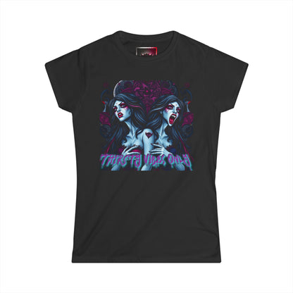 "Thirsty Vibes Only"  Women's Softstyle Tee - Edgy Vampire Graphic T-Shirt for Bold Fashionistas, Perfect for Halloween, Everyday Wear, Gifts