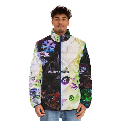 "Ungodly Vices" Colorful Men's Puffer Jacket - Stylish Winter Wear