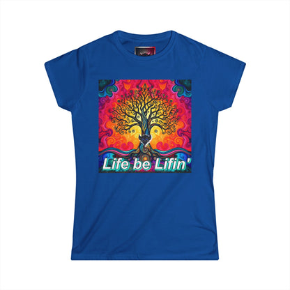 "Life be Liftin" Women's Softstyle Tee - Vibrant Tree Design for Positive Vibes