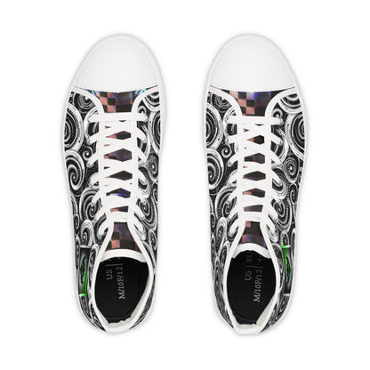 High-Top Sneakers — Black & White Swirl Pattern with Green Ungodly Apparel Logo Accent