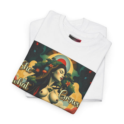 Inspirational Unisex Heavy Cotton Tee - "She Grows What We Forget to Cherish"