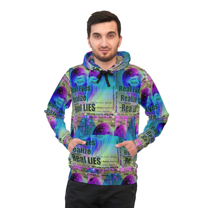 Vibrant Graphic Athletic Hoodie - "Real Eyes Realize Real Lies"
