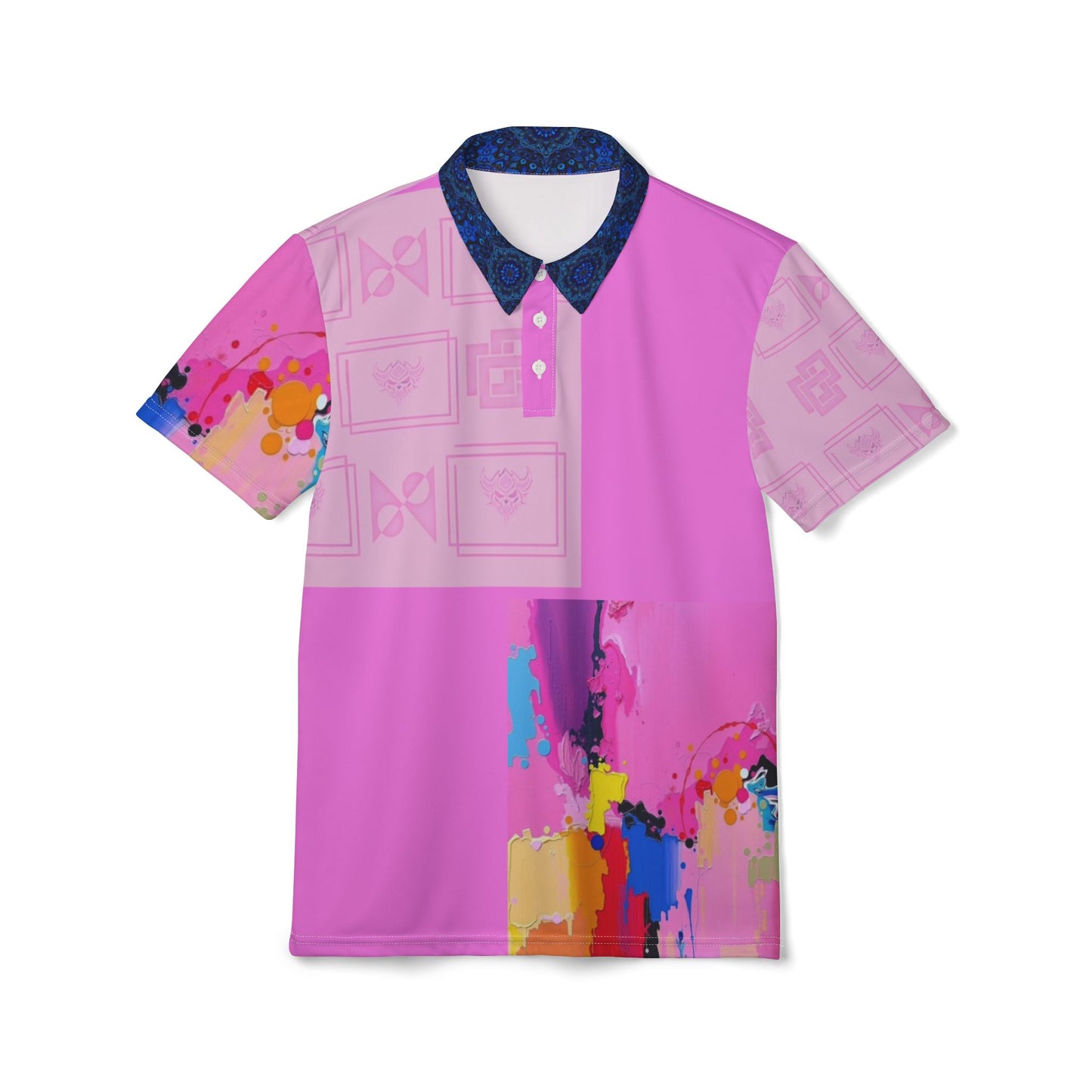 Pink Abstract Art Polo Shirt — Colorful Splash Graphic Polo