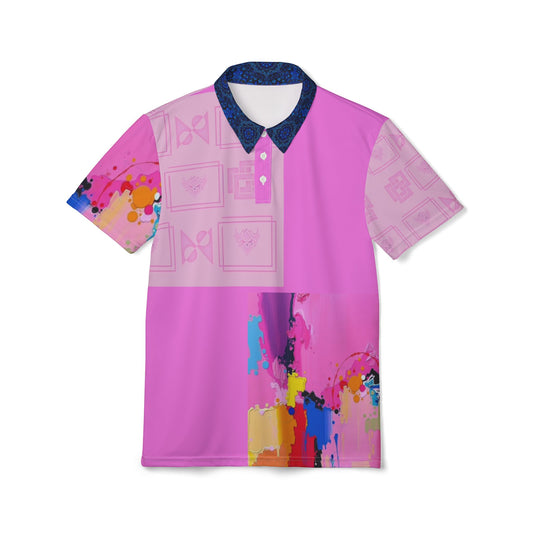 Pink Abstract Art Polo Shirt — Colorful Splash Graphic Polo