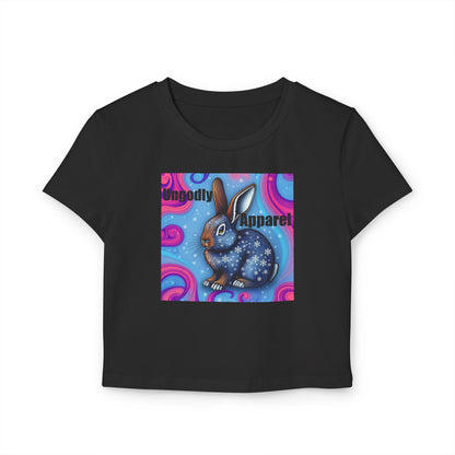 "Snowbunny Cosmic  Baby Tee" - Whimsical Graphic Tee for Women, Summer Outfit, Gift for Animal Lovers, Cute Casual Wear, Festival Top