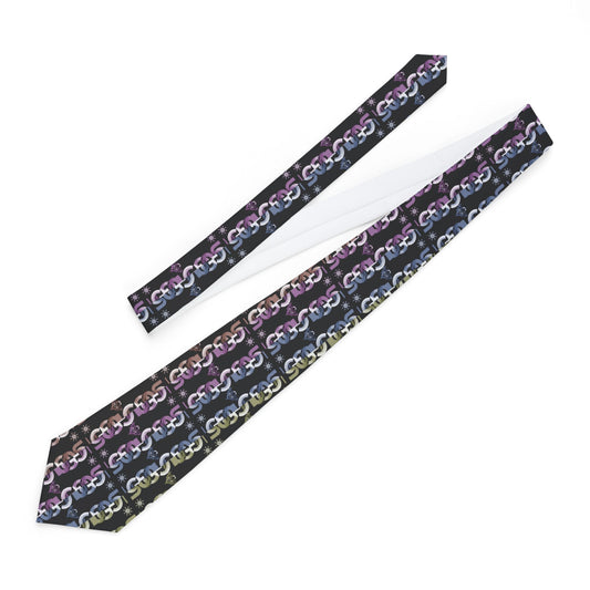 Rainbow "Ungodly" Chain Pattern Necktie – Colorful Linked Design for Formal & Casual Wear