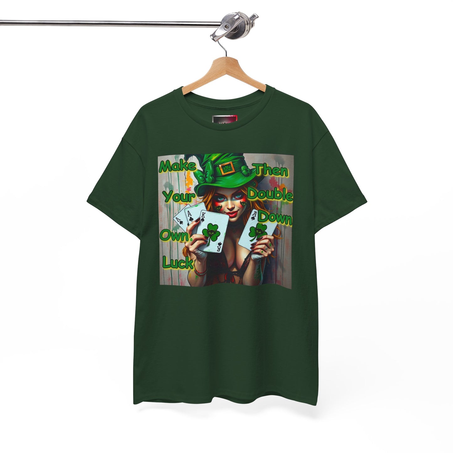 St. Patrick's Day Unisex Heavy Cotton Tee - "Make Your Own Luck Then Double Down" Fun Graphic Tee