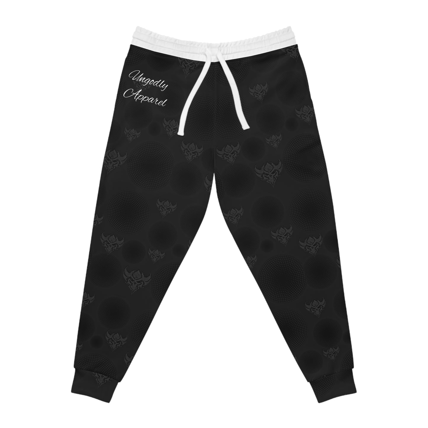 Ungodly Apparel Black Athletic Joggers — Subtle Gothic All-Over Print