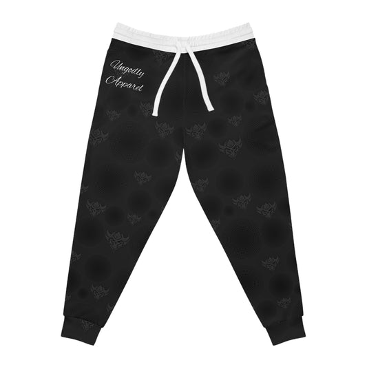 Ungodly Apparel Black Athletic Joggers — Subtle Gothic All-Over Print