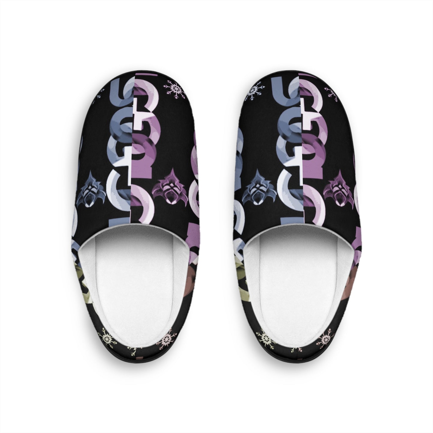 Ungodly Chain Pattern Women's Indoor Slippers — Pastel Links on Black Cozy House Shoes