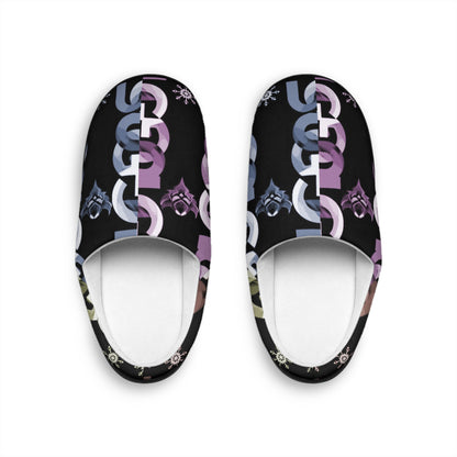 Ungodly Chain Pattern Women's Indoor Slippers — Pastel Links on Black Cozy House Shoes