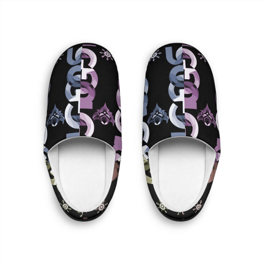 Ungodly Chain Pattern Women's Indoor Slippers — Pastel Links on Black Cozy House Shoes