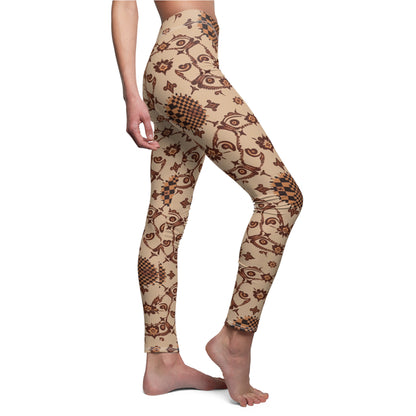 UG Apparel Brown Vintage Folk Floral Pattern Leggings