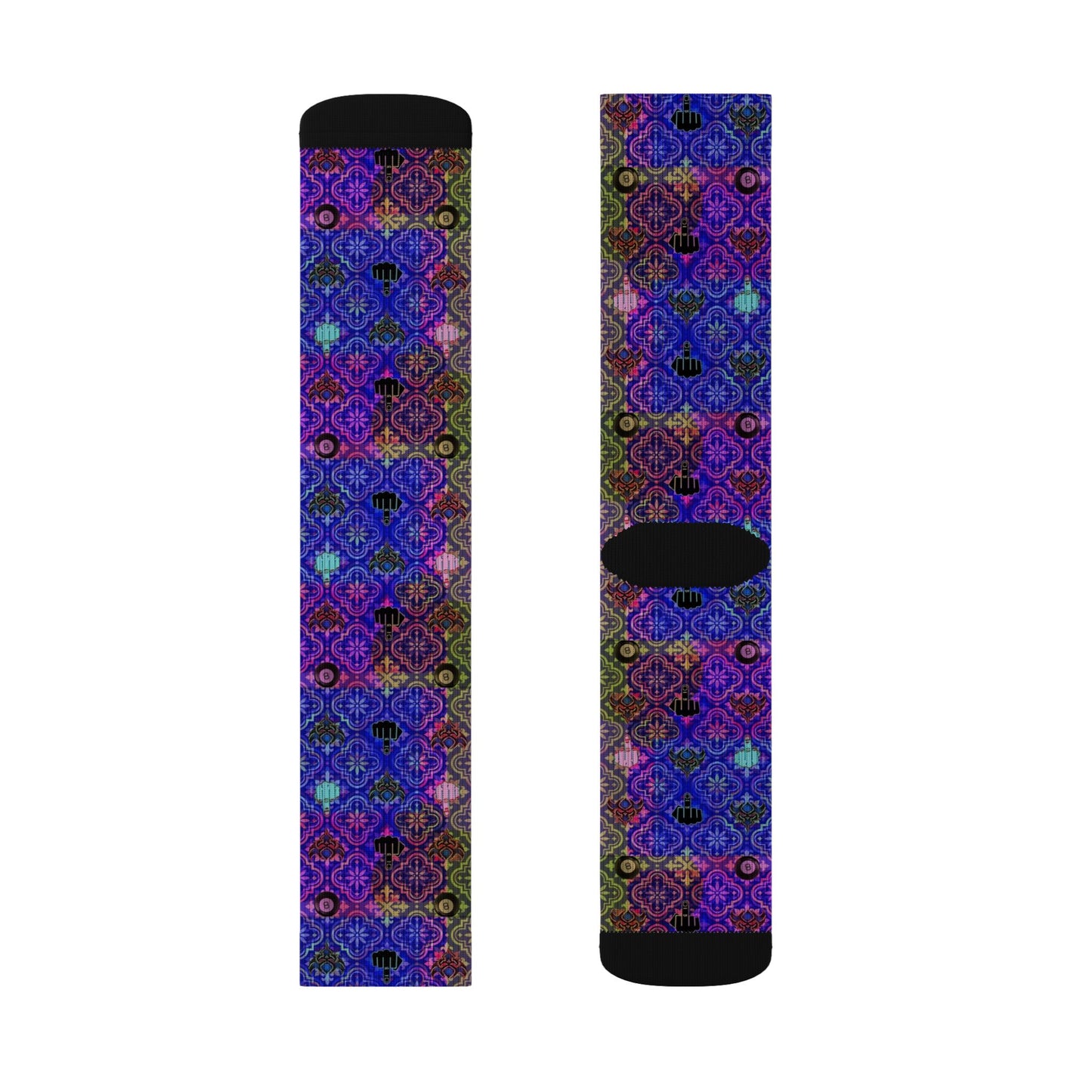 Purple Mosaic Sublimation Socks — Vibrant Geometric Crew Socks
