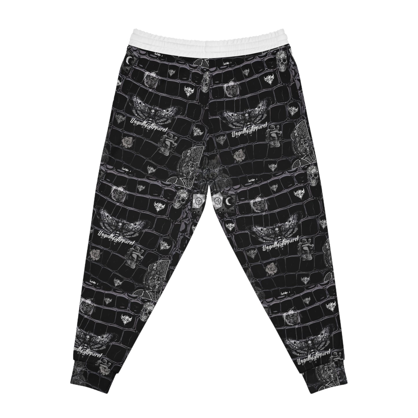 "Ungodly Crocdiles" Black Croc Texture Athletic Joggers — All-Over Print Casual Sweatpants