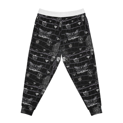 "Ungodly Crocdiles" Black Croc Texture Athletic Joggers — All-Over Print Casual Sweatpants