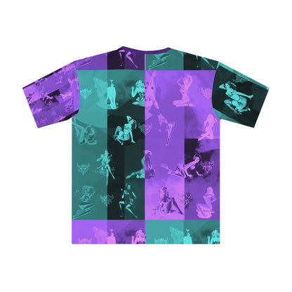 Retro Pin-Up Collage Men's Loose T-Shirt — Purple Teal All-Over Print