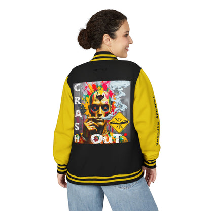 Letterman Jacket — ‘Crash Out’ Graphic Varsity Jacket with Neon Clown Design