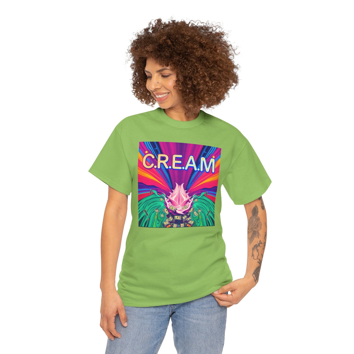C.R.E.A.M. Unisex Heavy Cotton Tee, Colorful Graphic Shirt, Casual Wear, Music Festival Tee, Gift for Art Lovers