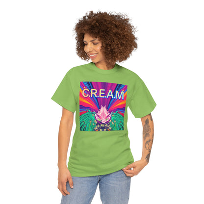 C.R.E.A.M. Unisex Heavy Cotton Tee, Colorful Graphic Shirt, Casual Wear, Music Festival Tee, Gift for Art Lovers