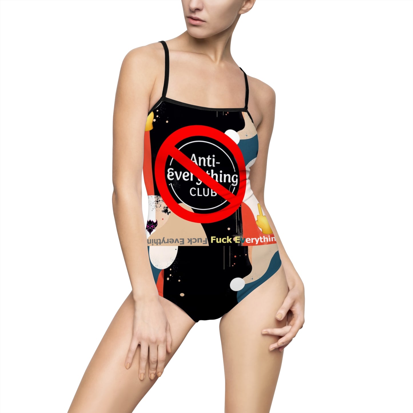 "Anti-Everything Club" Women's One-Piece Swimsuit, Summer Swimwear, Beachwear, Pool Party Outfit, Trendy Bathing Suit