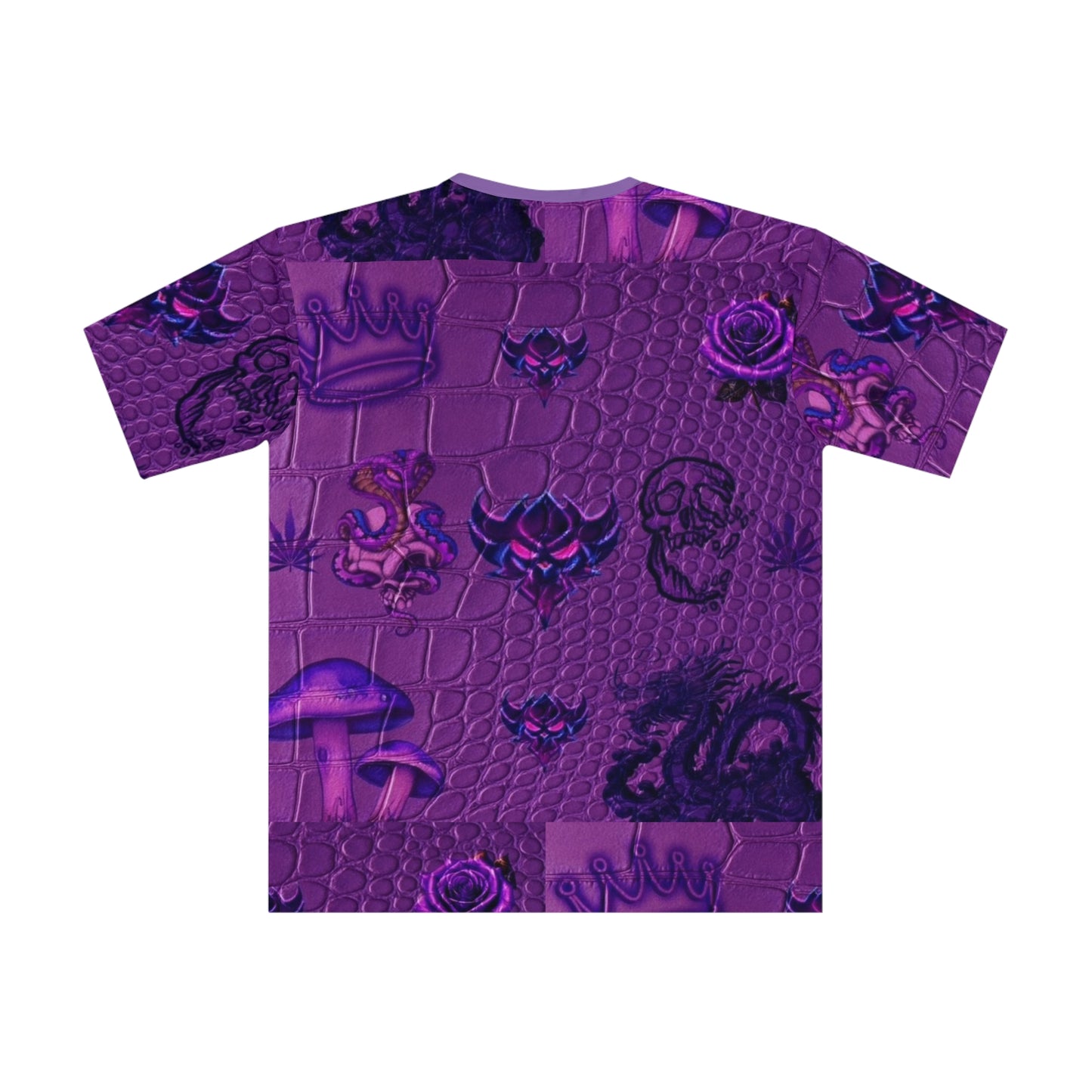 Purple Gothic Pattern All-Over Print Tee — Crowns, Skulls & Mushrooms