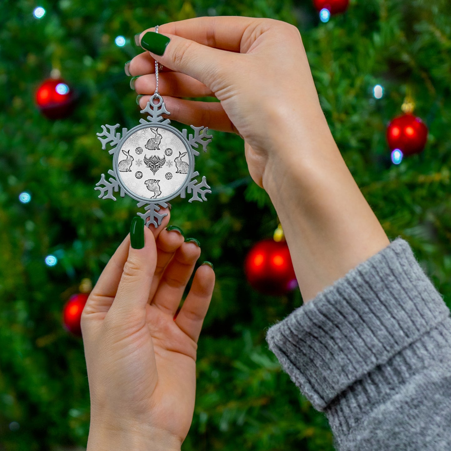 Pewter Snowflake Ornament — Snowbunny Winter Pattern Holiday Decoration