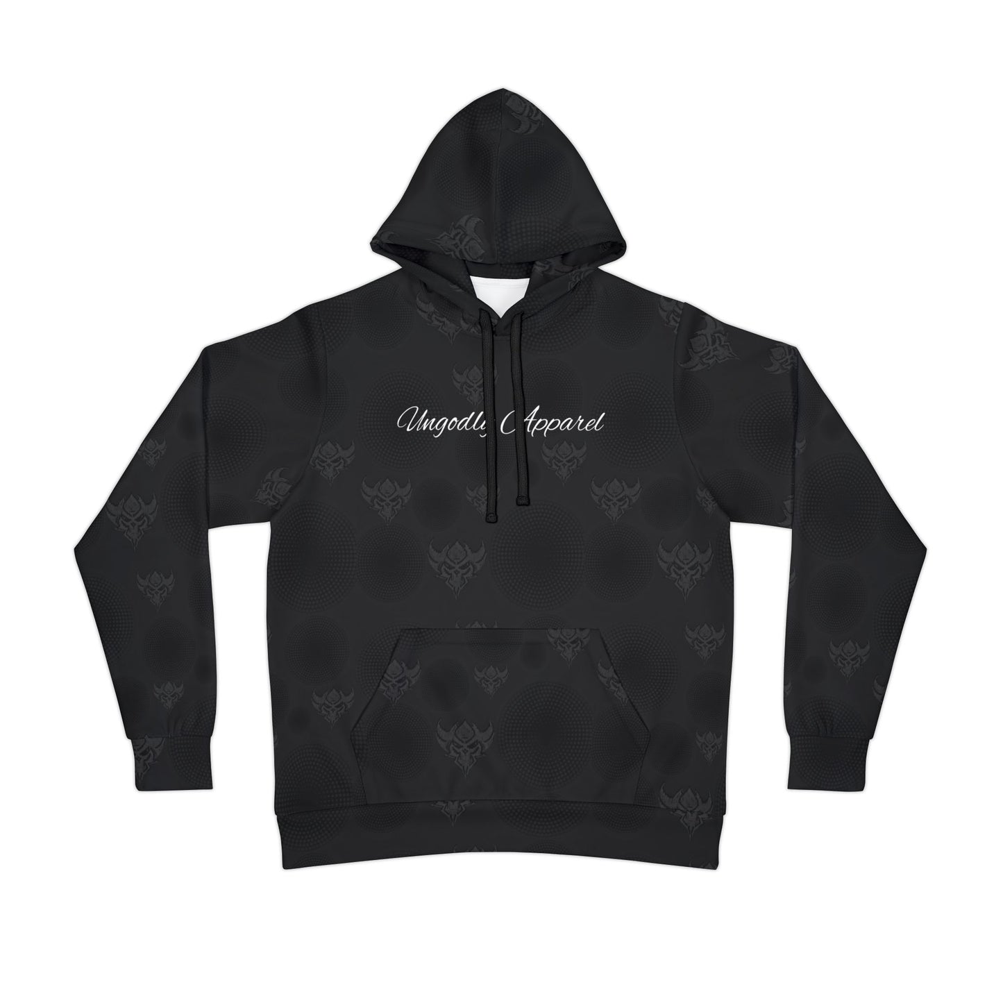 Black on Black Ungodly Logo Unisex Athletic Hoodie — Urban Noir All-Over Logo Hoodie