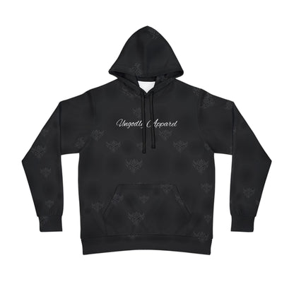 Black on Black Ungodly Logo Unisex Athletic Hoodie — Urban Noir All-Over Logo Hoodie