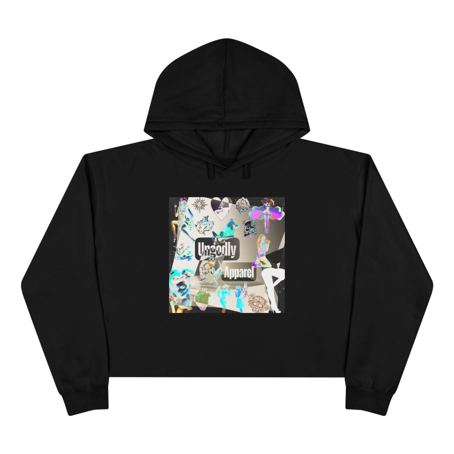 Holographic Floral Crop Hoodie — 'Ungodly Apparel' Graphic