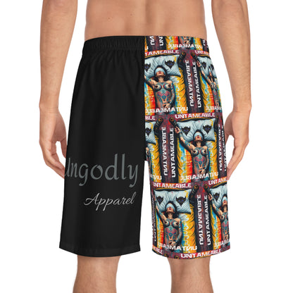 "Certified Brat Whisperer/Untameable" Trendy Graphic Board Shorts for Men, Colorful Beachwear, Perfect for Summer, Pool Parties, and Casual Days