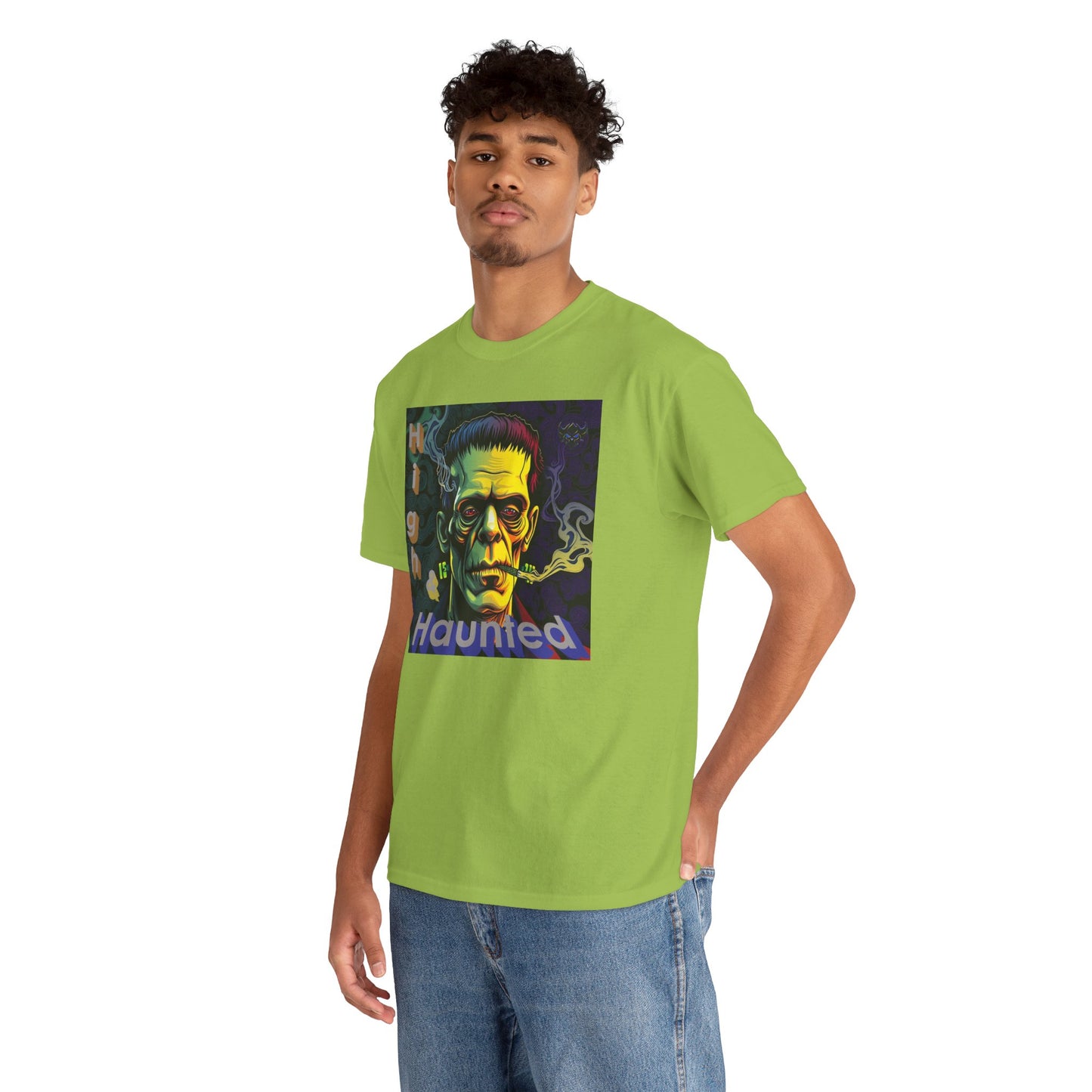 "High and Haunted" Frankenstein Tee, Unisex Graphic Shirt, Halloween Apparel, Spooky Gift, Horror Movie Merchandise, Party Outfit