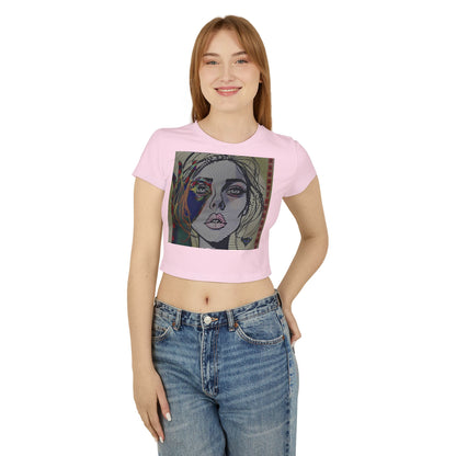 Abstract OK Symbol 666 Portrait Women's Baby Tee - Modern Line Art Face Graphic Crop Top