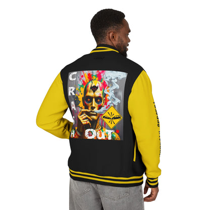 Letterman Jacket — ‘Crash Out’ Graphic Varsity Jacket with Neon Clown Design