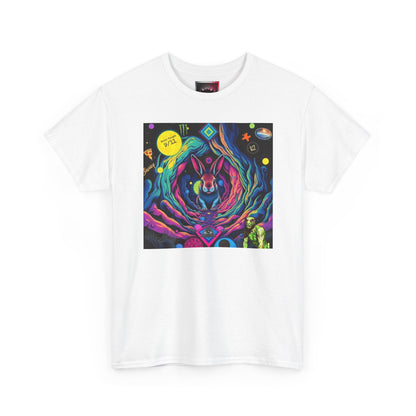 Psychedelic Cosmic Rabbit Hole T-Shirt — Vibrant Trippy Space Art Tee