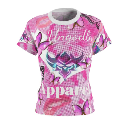 Ungodly Apparel Pink Butterfly Allover Women's Tee